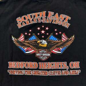 Harley Davidson Graphic Tee Shirt Adult L Black Double Sided Bedford Heights USA